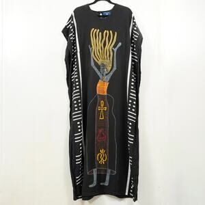 Vintage Simply Class Women’s Black African Print Kaftan Tunic Dress Sleeveless